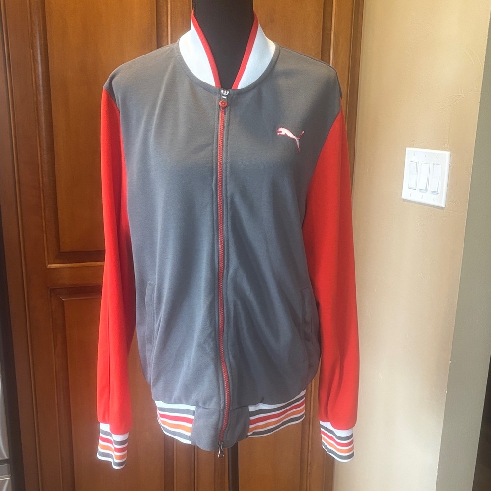 Puma Gray Body with Red Sleeve Bomber Jacket